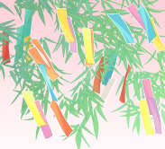 Illustration of a bamboo tree with strips of paper tie in