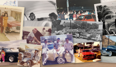 photo collage of people in front of their cars